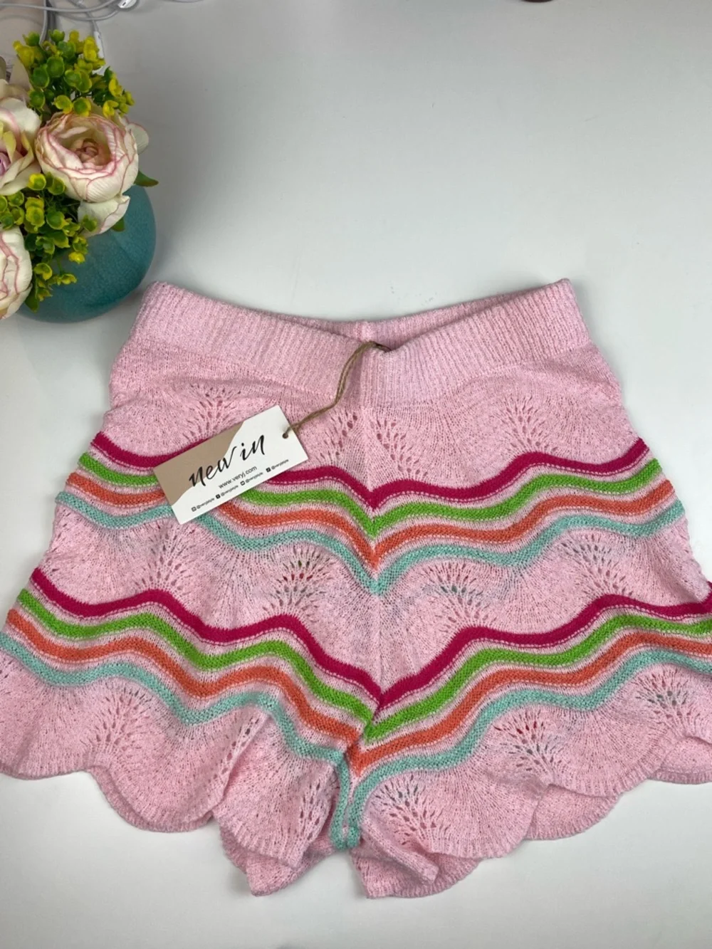 Multi-Color Rainbow Crochet Mini Dress Shorts - Picture 2 of 8